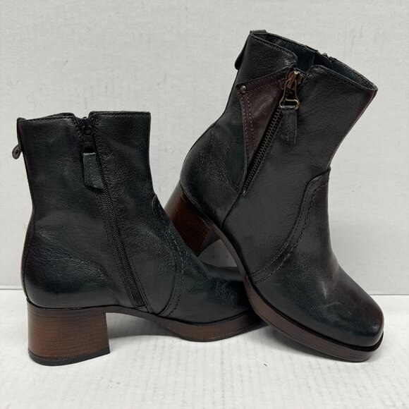 MIZ MOOZ PLATFORM LEATHER SIDE ZIP BOOT DARK FOREST GREEN 37EU / 7US # C-69 - Picture 1 of 4